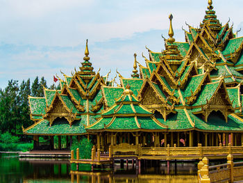 Low angle view of pagoda against sky