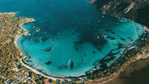 High angle view of beach on sunny day