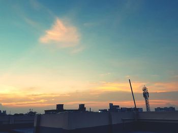 Silhouette of city at sunset