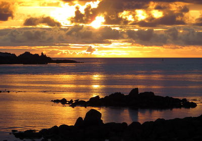 Scenic view of sea against orange sky during sunset