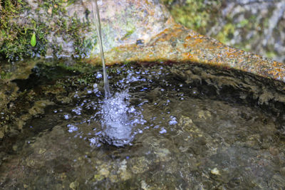 Close-up of water splashing on rock