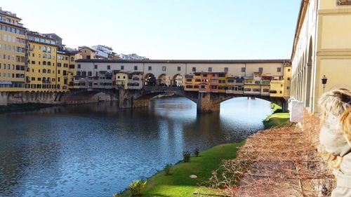 Bridge over river with buildings in background