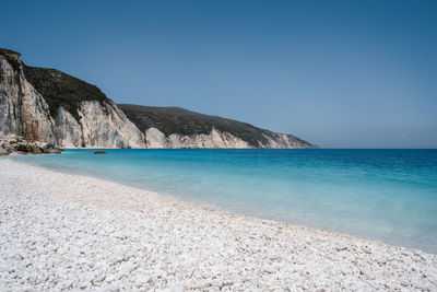 Scenic view of sea against clear blue sky
