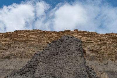 Low angle view of rock formations against sky
