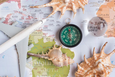Close-up various objects with world map
