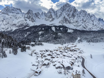 Snow covered mountains against sky