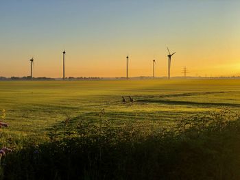 Scenic view of field against sky during sunset