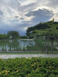 Scenic view of lake against sky