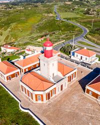 High angle view of buildings in city