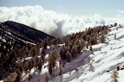 Panoramic view of snowcapped mountains against sky