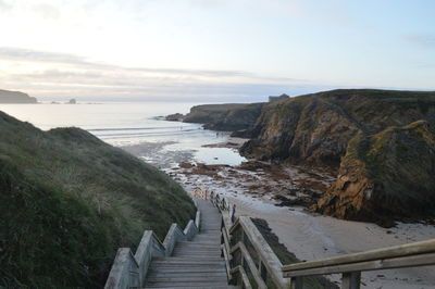 View of steps leading towards sea