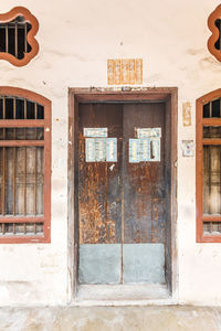 Closed door of old building
