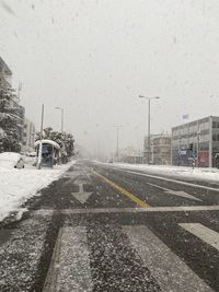 Road in city against sky during winter