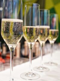 Close-up of wine in glass on table