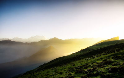 Scenic view of mountains against clear sky