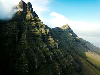 Scenic view of mountain against cloudy sky