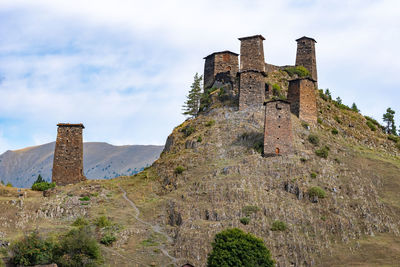 Low angle view of fort against sky