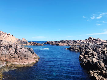 Scenic view of sea against blue sky