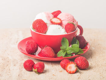 Close-up of strawberries on table