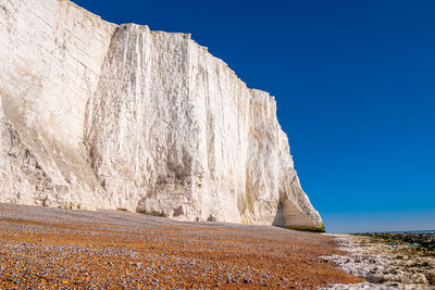 Rock formations against clear blue sky