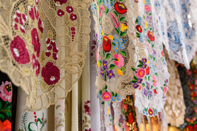 Small lace table cloth for sale in central market hall, budapest, hungary