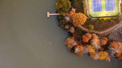 High angle view of boat in lake