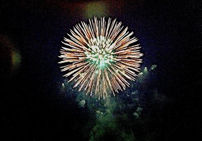 Low angle view of firework display at night