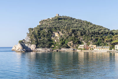 Scenic view of sea against clear sky