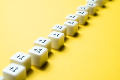 Close-up of calculator on yellow background