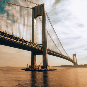 View of suspension bridge over sea