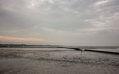 Scenic view of beach against sky during sunset