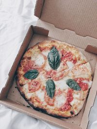 High angle view of pizza