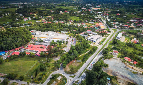 High angle view of street amidst buildings in city