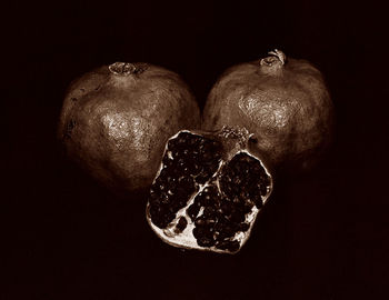 Close-up of fruits in darkroom