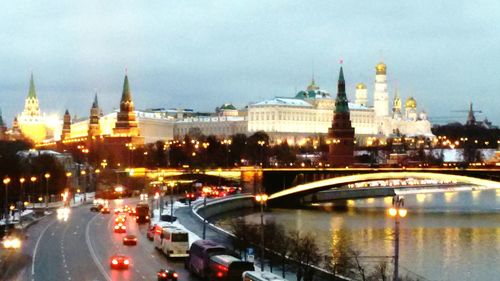 View of illuminated city at night