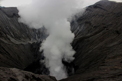 Smoke emitting from volcanic mountain