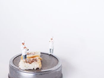 High angle view of ice cream against white background