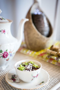 Close-up of salad in bowl on table