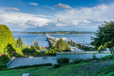 A view of interstate ninety floating bridges from seattle.