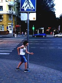 Woman walking on street