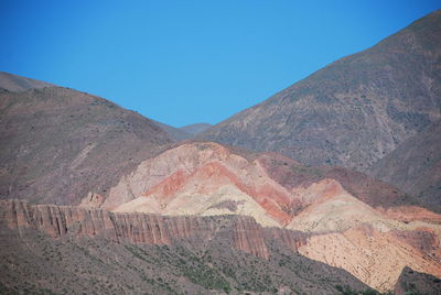 Scenic view of rocky mountains against clear blue sky at machu picchu