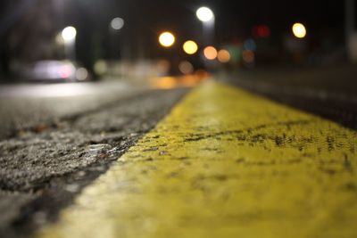 Surface level of wet road at night