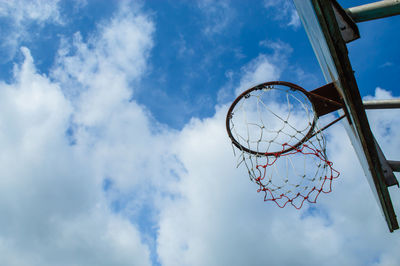 Low angle view of basketball hoop against sky