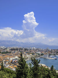Aerial view of townscape against sky
