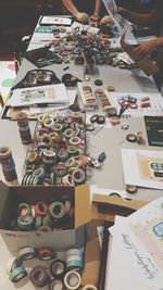 High angle view of market stall on table