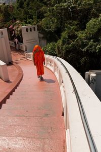 Man walking on road amidst trees