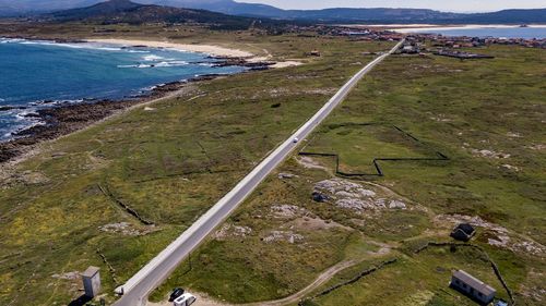 High angle view of land and sea