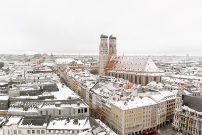 High angle view of townscape against sky during winter