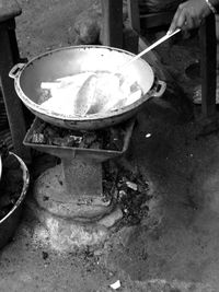 High angle view of person preparing food