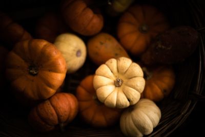 Close-up of pumpkins inside basket